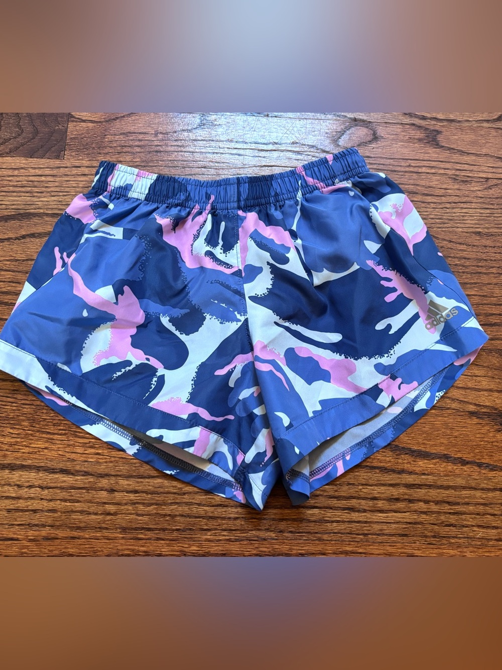 adidas kids Blue & Pink Camo Running Shorts.